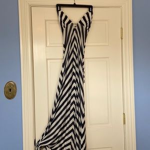 Navy & White Stripped Sexy Maxi Dress